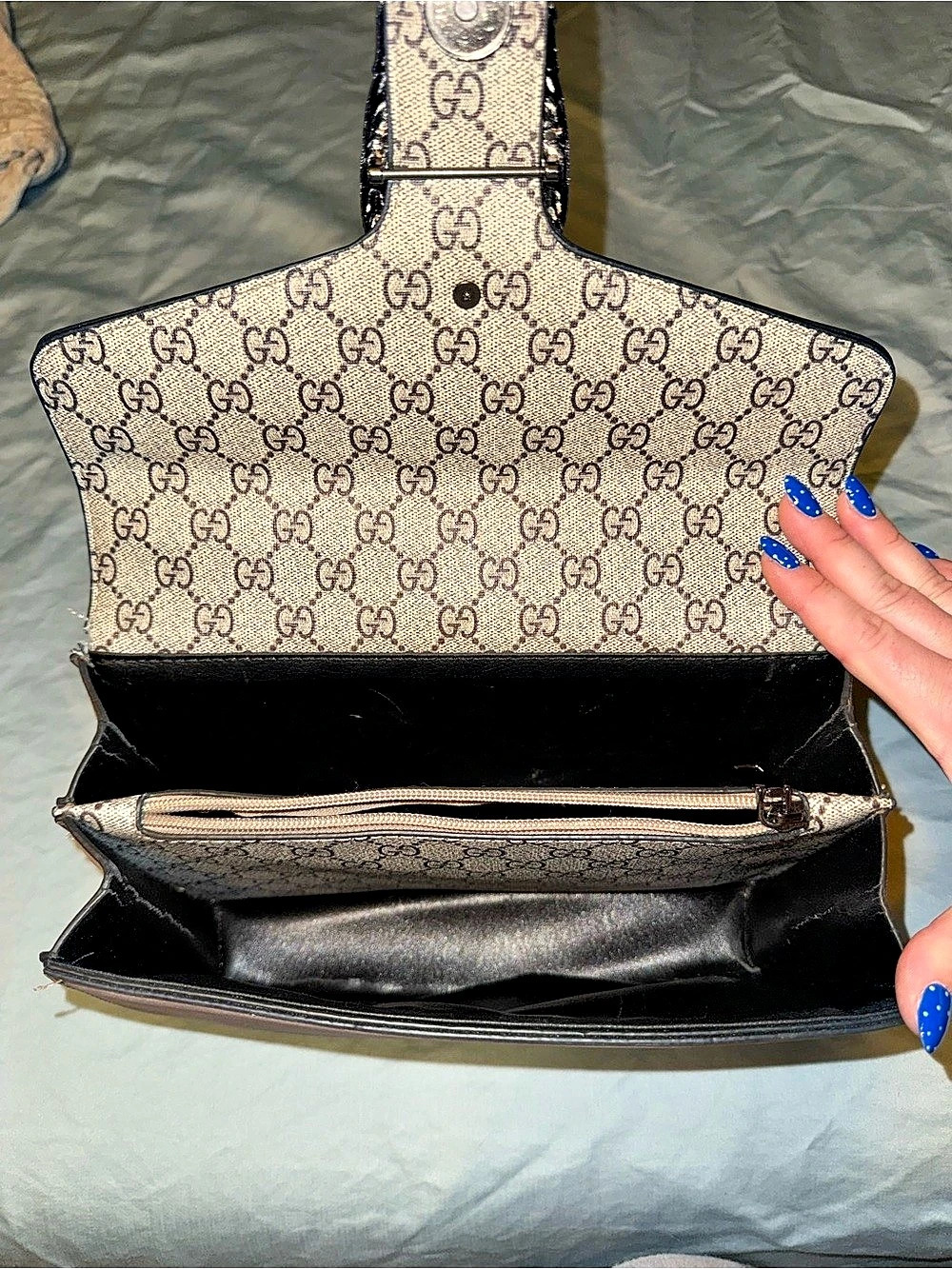 Monogram Chain Shoulder Bag in Beige & Black - Picture 3 of 5